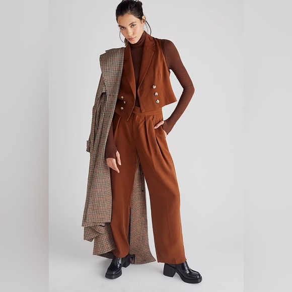 Free People Pants - FREE PEOPLE Gabbie Vest Suit Set in Brown